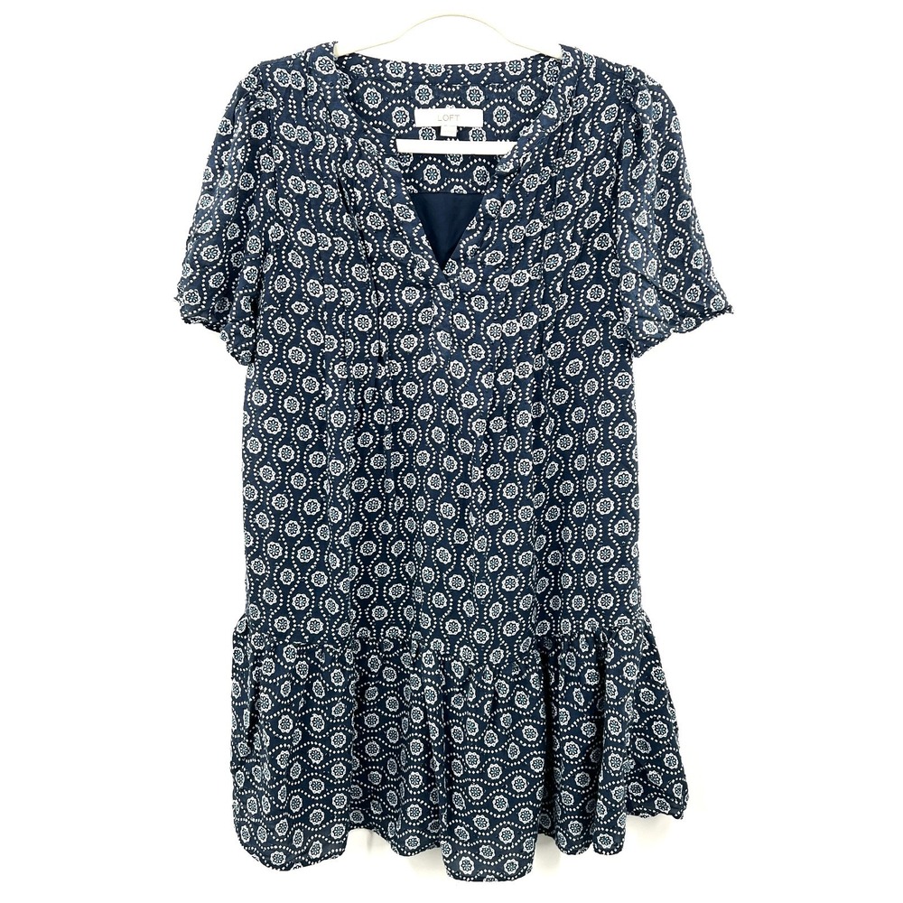 Loft drop waist tunic top flowy boho mandala blue prairie feminine ruffle M
